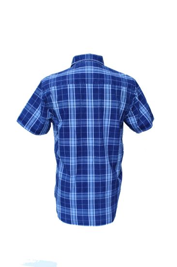 最新スタイルブルーチェックシャツメンズスリムフィット半袖グリッドシャツ