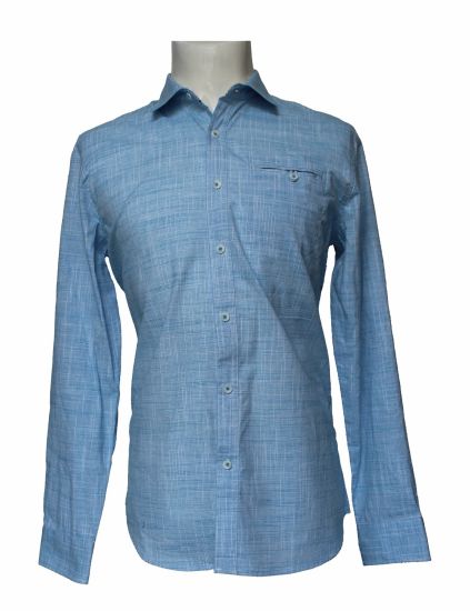 工場価格男性用長袖シャツ青と白のストライプシャツ