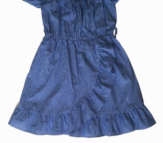 夏の女の子のドレスオフショルダー青と白のストライプのドレス