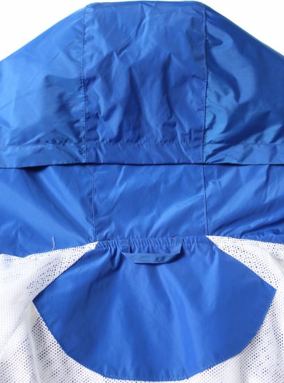 ハイエンドジップファスニングコート、ホワイトブルーブラックパッチワークフード付きスポーツコート