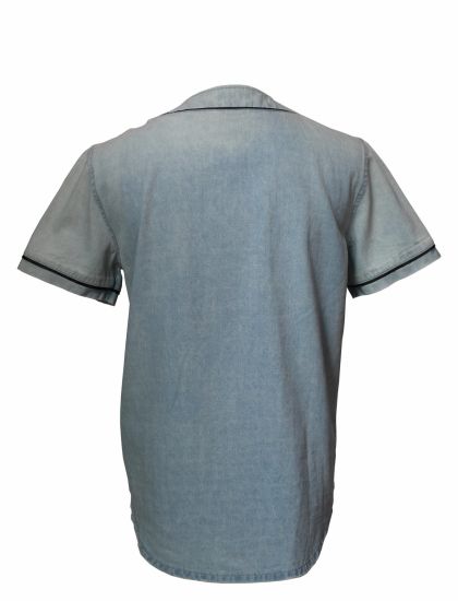 男性用ベーシックタイプカラーレス半袖ライトブルーデニムシャツ
