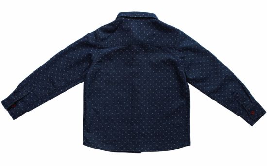 白い斑点のある子供用ブルー長袖シャツ