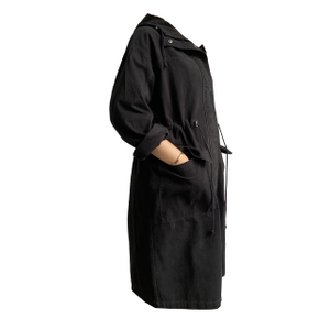 女性のためのフード付きファッションニーロングジャケットブラックジャケット