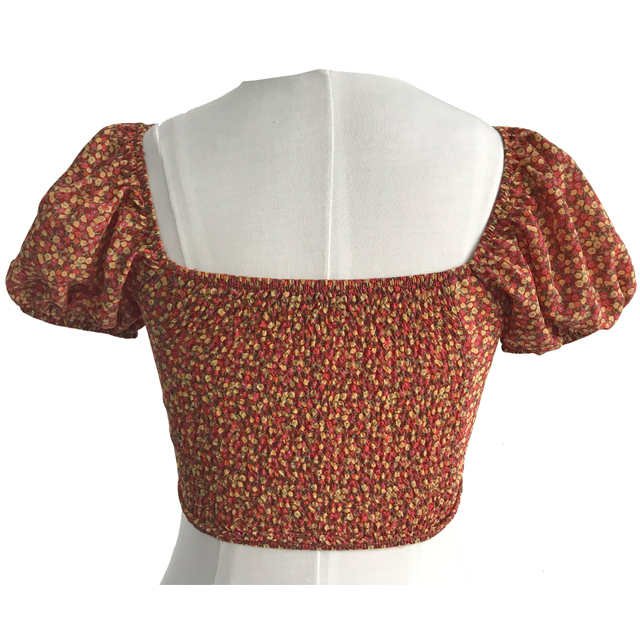 女性のための赤い花柄の喫煙腹の半袖シャツ